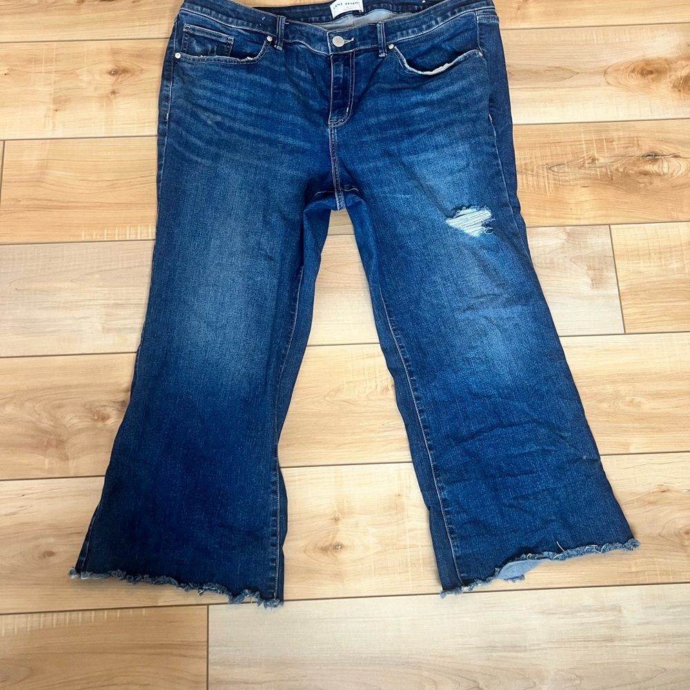 Lane Bryant Blue Ankle Cropped Jeans with Distressed Hem